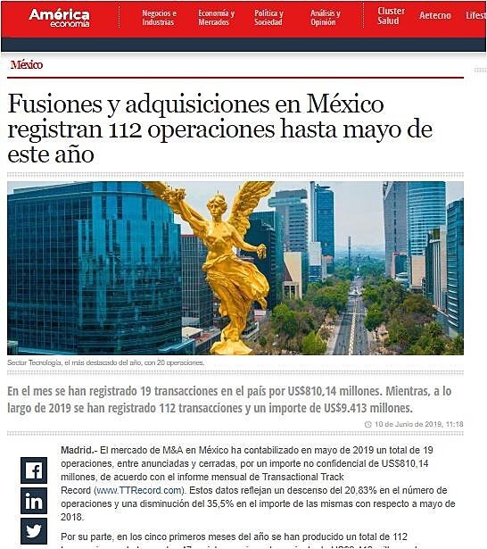 Fusiones y adquisiciones en Mxico registran 112 operaciones hasta mayo de este ao